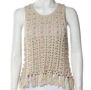 House of Harlow 1960 Scoop Neck Sleeveless Shell Knit Fringe Top
